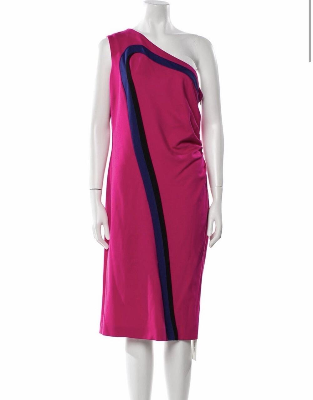 Escada Colorblock PinkDress Women’s Sheath One Shoulder Size DE 34/US 4